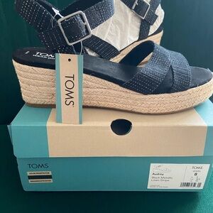 TOMS Black Espadrille Shoes with Wedge Sole